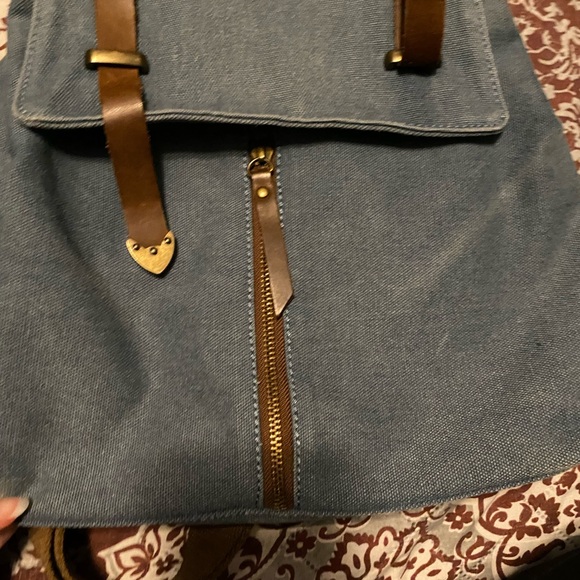 Acacia Blue Canvas Backpack Leather Adjustable straps - Picture 6 of 9